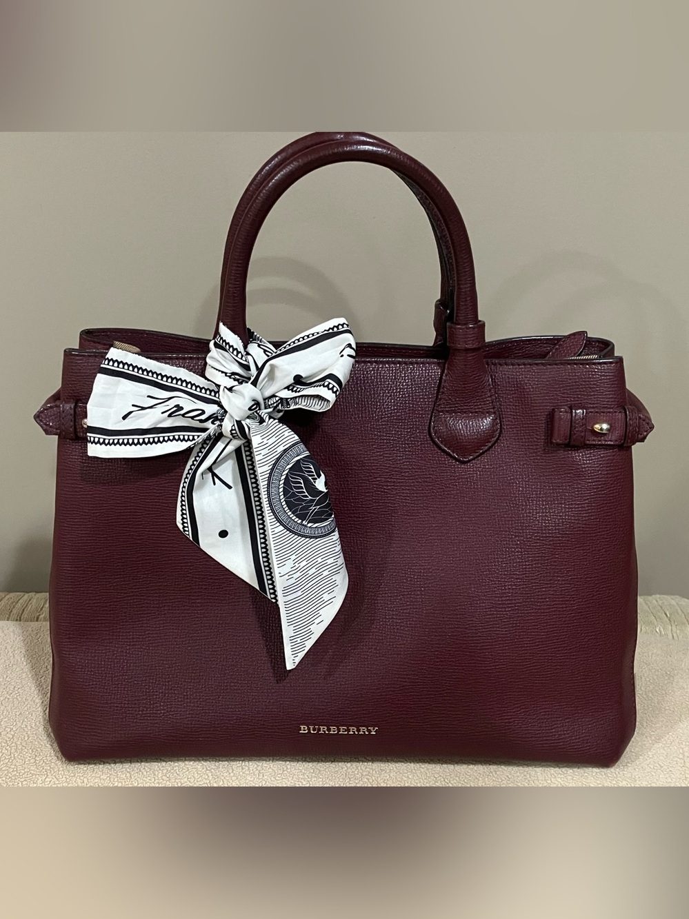 Burberry Banner Medium Plum Leather Satchel